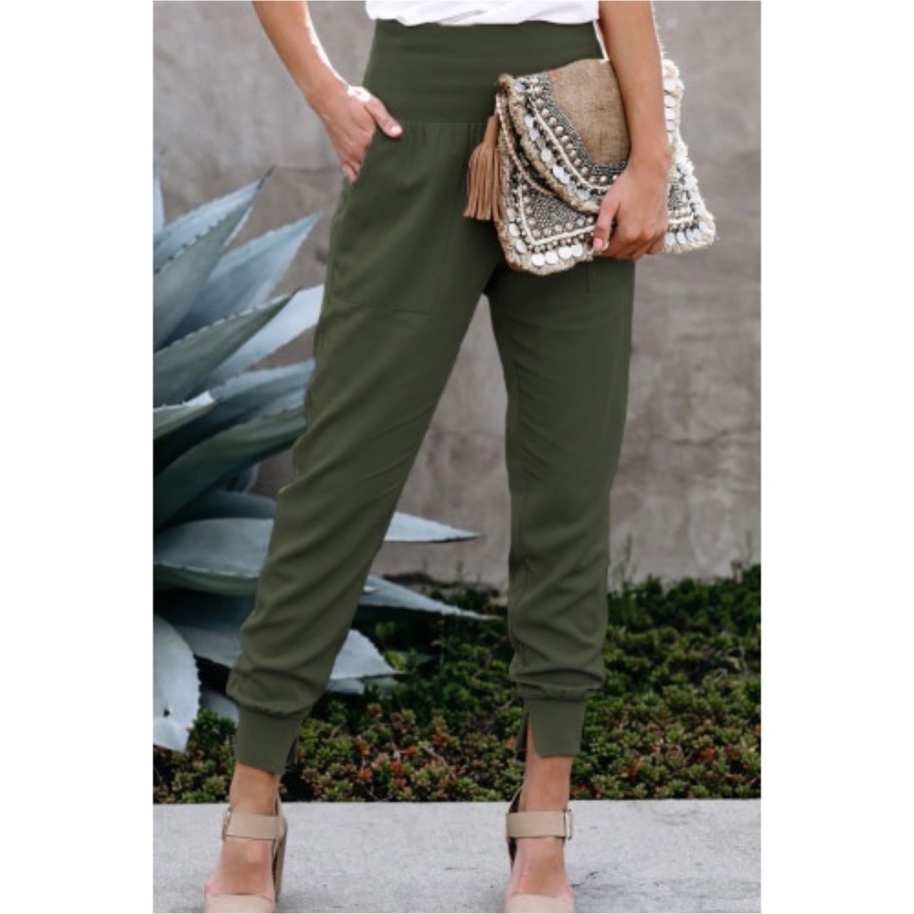 Casual Highwaist Joggers - Army Green
